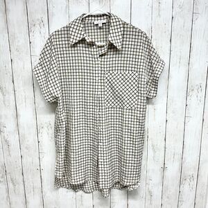 Topshop Top Women Size 4 Button Down Short Sleeve Pocket Plaid Polyester Curved